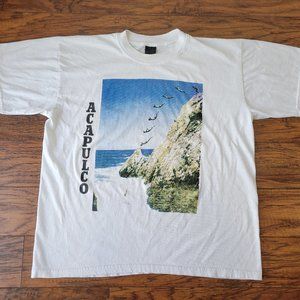 Vintage ACAPULCO Mexico Progressive Fall Cliff Diving Travel White Shirt sz XL